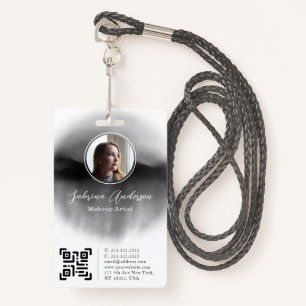 Chic Black Watercolor Abstract Script Photo Logo ID Badge
