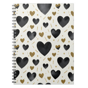 Chic Black Watercolor Hearts Notebook