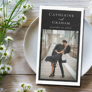Chic Black Wedding Couple Photo Napkin