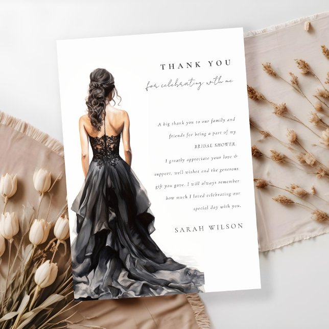 Chic Black Wedding Gown Bridal Shower Thank You Invitation (Creator Uploaded)