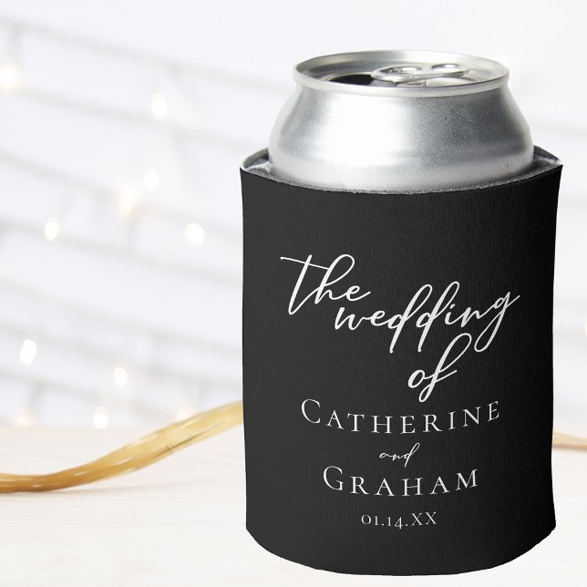 Chic Black Wedding Personalised Typography Can Cooler (Creator Uploaded)