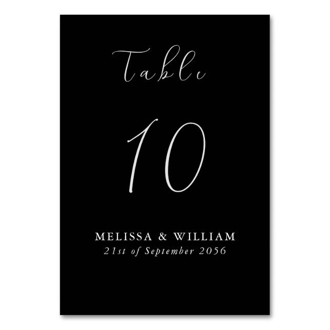 Chic Black  Wedding Table Number (Front)