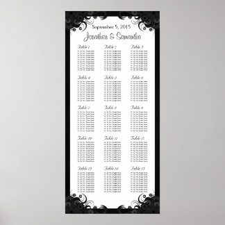 Chic Black & White 15 Wedding Tables Seating Chart