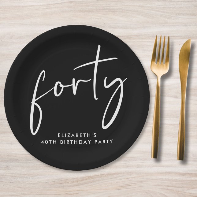 Chic Black White 40th Birthday Party Paper Plate (Creator Uploaded)