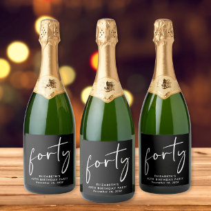 Chic Black White 40th Birthday Party Sparkling Wine Label