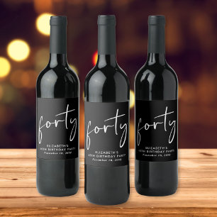 Chic Black White 40th Birthday Party Wine Label