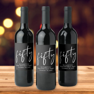 Chic Black White 50th Birthday Party Wine Label