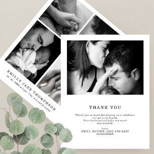 Chic Black&White 5 Photo Baby Shower Thank You