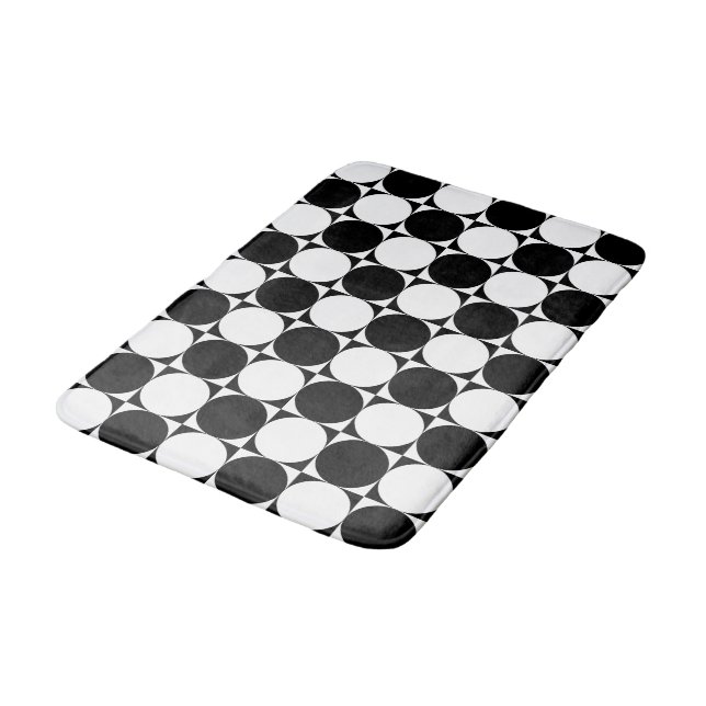 Chic Black White Abstract Circles Squares Pattern Bath Mat (Angled)