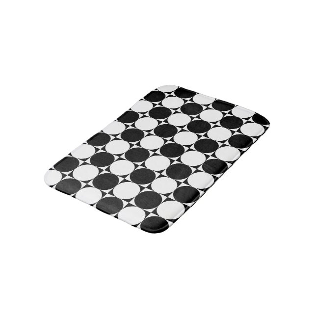 Chic Black White Abstract Circles Squares Pattern Bath Mat (Angled)