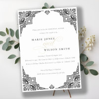 Chic Black White Art Deco Ornate Rehearsal Dinner