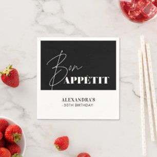Chic Black White Bon Appétit Birthday Napkin