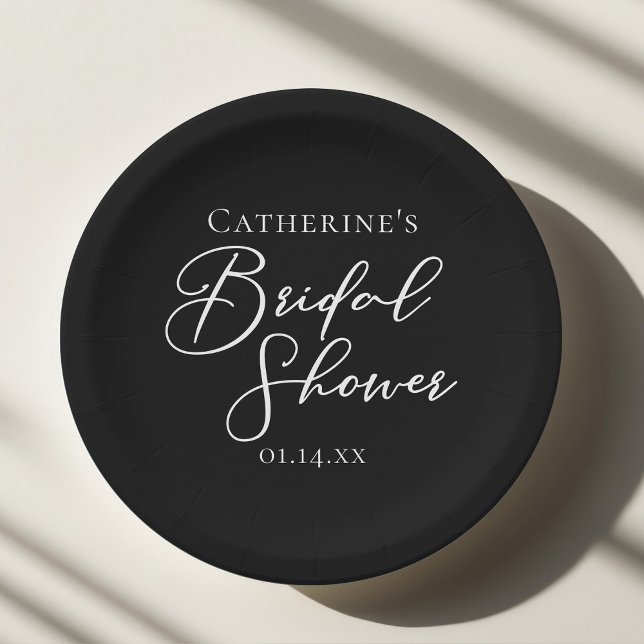 Chic Black White Bridal Shower Personalised Paper Plate (Creator Uploaded)