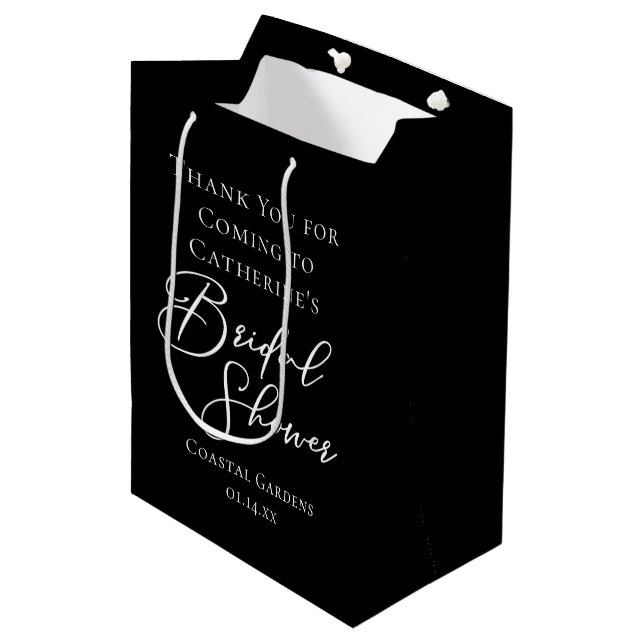 Chic Black White Bridal Shower Personalized Medium Gift Bag (Front Angled)