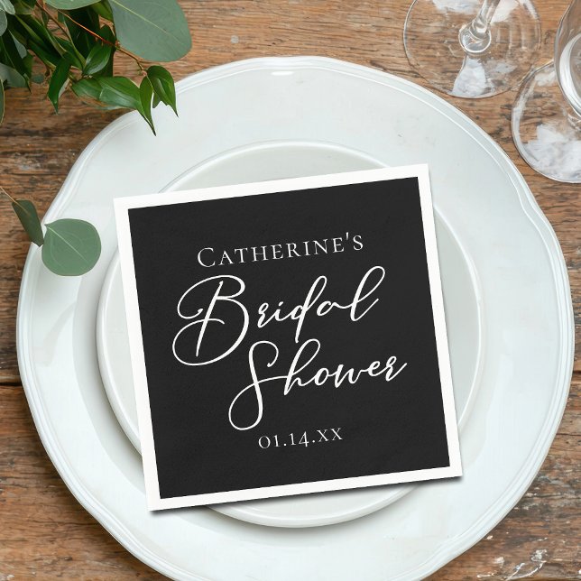 Chic Black White Bridal Shower Personalized Napkin (Creator Uploaded)