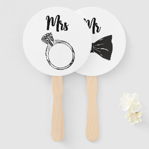 Chic Black & White Bride or Groom Wedding Games Hand Fan