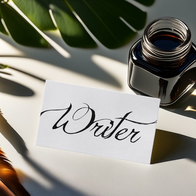 Chic Black White Calligraphy Script Writers Author Business Card (Creator Uploaded)