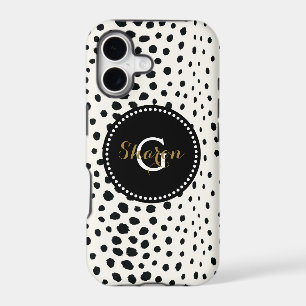 Chic black white cheetah print pattern monogram