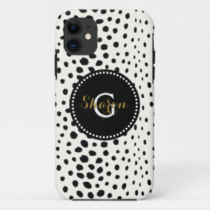 Chic black white cheetah print pattern monogram Case-Mate iPhone case