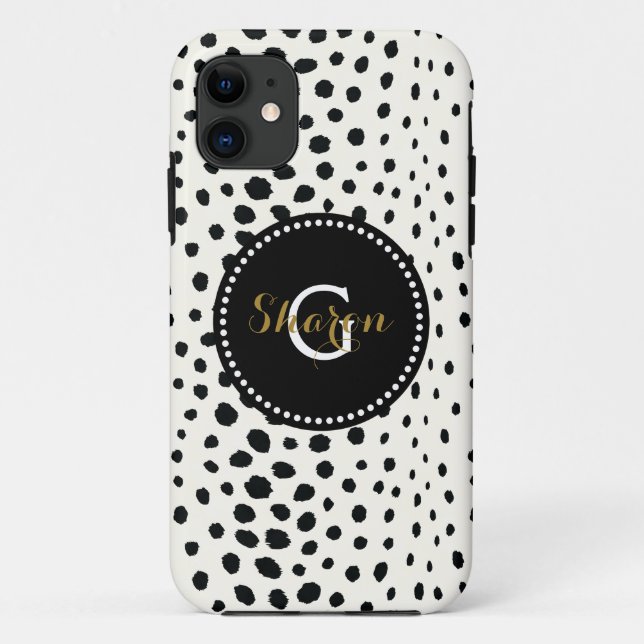 Chic black white cheetah print pattern monogram Case-Mate iPhone case (Back)
