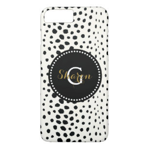 Chic black white cheetah print pattern monogram Case-Mate iPhone case