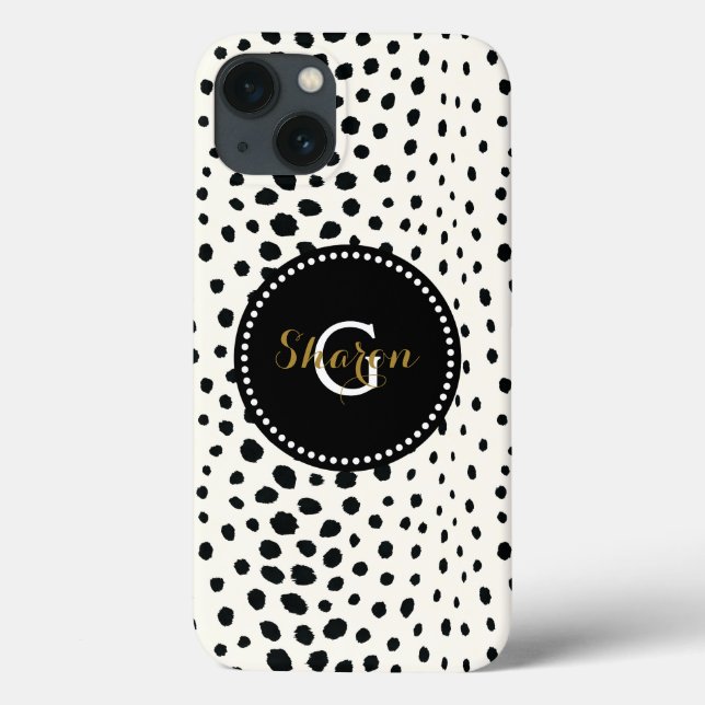 Chic black white cheetah print pattern monogram Case-Mate iPhone case (Back)