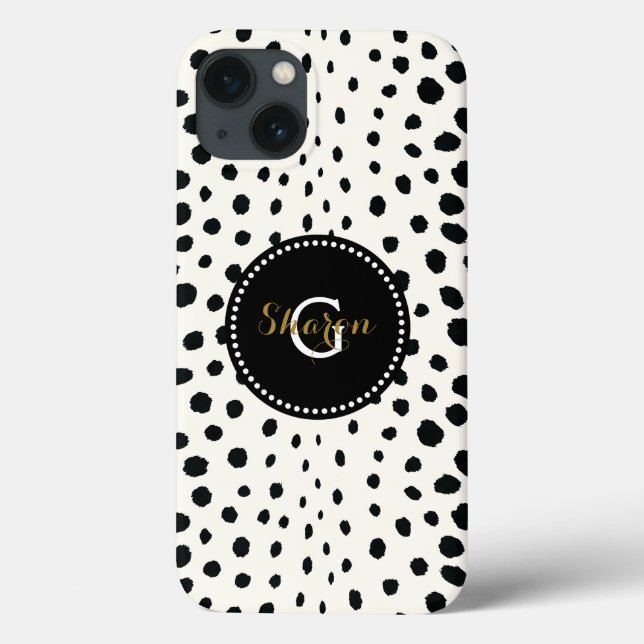 Chic black white cheetah print pattern monogram Case-Mate iPhone case (Back)