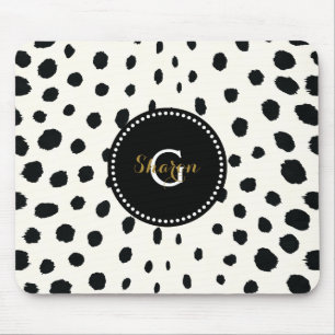 Chic black white cheetah print pattern monogram mouse pad