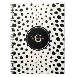 Chic black white cheetah print pattern monogram notebook