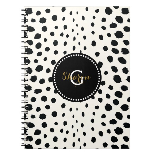 Chic black white cheetah print pattern monogram notebook (Front)