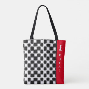 Chic black, & white chequered & calligraphy tote bag