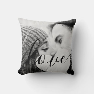 Chic Black White Couple Photo Script Love Cushion