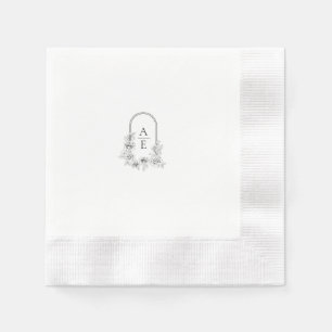 Chic Black & White Crest Monogram Wedding Napkin
