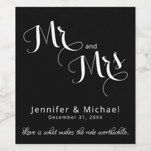 Chic Black & White Custom Wedding Wine Bottle Label