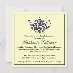 Chic Black & White Damask Bridal Shower Tea Party Invitation