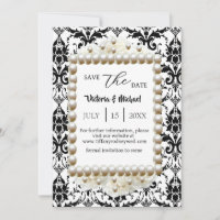 Chic Black $ White Damask Pearl Save-The-Date