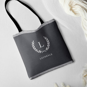 Chic Black & White Elegant Modern Monogram Initial Tote Bag