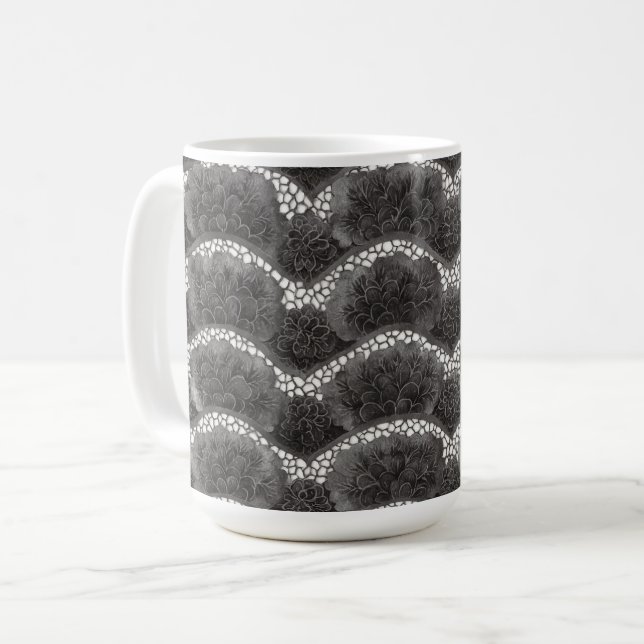 Chic Black White Floral  Coffee Mug (Front Left)