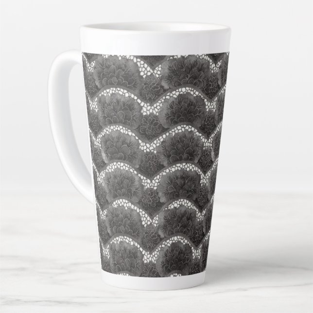 Chic Black White Floral  Latte Mug (Left Angle)