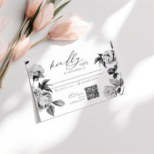 Chic Black & White Floral Wedding RSVP Enclosure Card