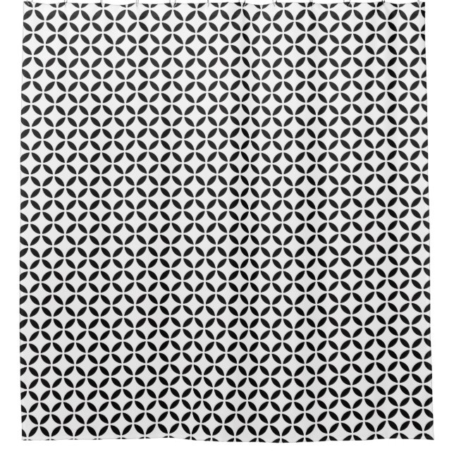 Chic Black White Flower Petal Geometric Pattern Shower Curtain (Front)