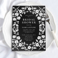 Chic Black White Folk Floral Elegant Bridal Shower
