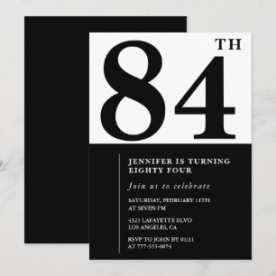 Chic Black White for her 84th birthday Invitation