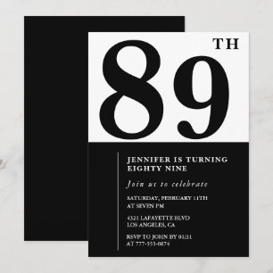 Chic Black White for her 89th birthday Invitation