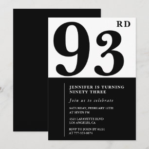 Chic Black White for her 93rd birthday Invitation