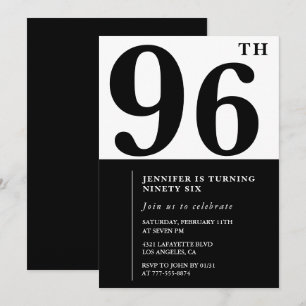 Chic Black White for her 96th birthday Invitation