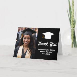 Chic Black White Graduate Photo Graduation Folded Thank You Card
