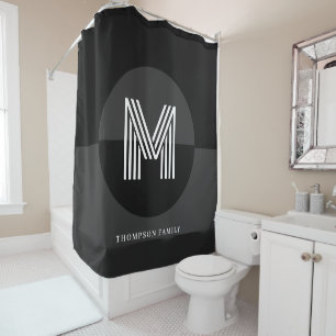 Chic Black White Gray Geometric Modern Monogram Shower Curtain