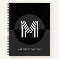 Chic Black White Grey Geometric Modern Monogram