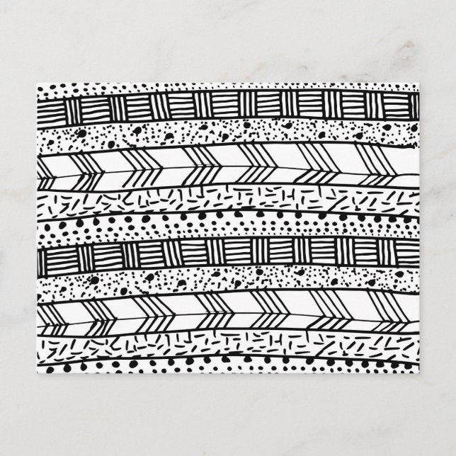 Chic black white hand drawn tribal pattern postcard (Front)